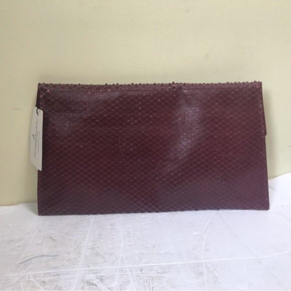 Alberta di Canio NEW Leather Clutch Bag Snake Animal Print Purse Minimalist Red - Picture 3 of 16